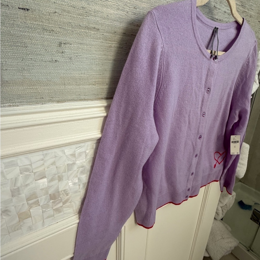 NWT XL fits large Anthropologie Juliet cashmere cardigan sweater je taime heart - Picture 9 of 16